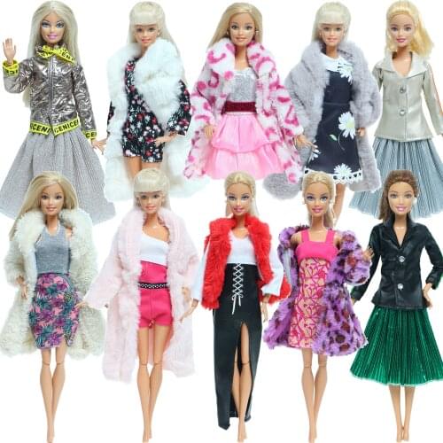 Mixed Style Doll Outfit Fashion Winter Fur Coat Dress Tops Vest Skirt Daily Casual Wear Clothes for Barbie Doll Accessories Toys