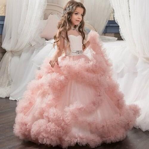 Vestido De Fiesta Boda Baby Children Dress For Wedding Ruffles Tulle Tiered Flower Girl Dresses Primera Comunión Custm Made 2021