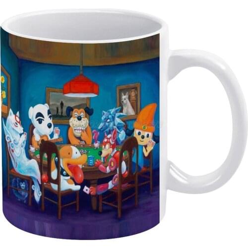Video Game Dogs Playing Poker White Mug 11oz Ceramic Tea Cup Coffee Mug Friends Birthday Gift Dogs Video Games Dogs Playing Poke