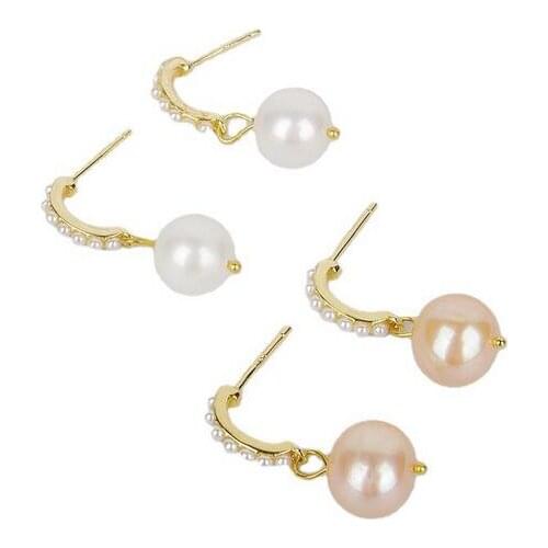 Jewelry white 100% Natural freshwater Pearl Earring crystal 925 sterling Silver hook pair