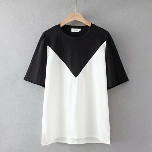 Plus size O-Neck Short sleeve patchwork women tshirts 2021 new summer casual ladies cotton t shirts female top