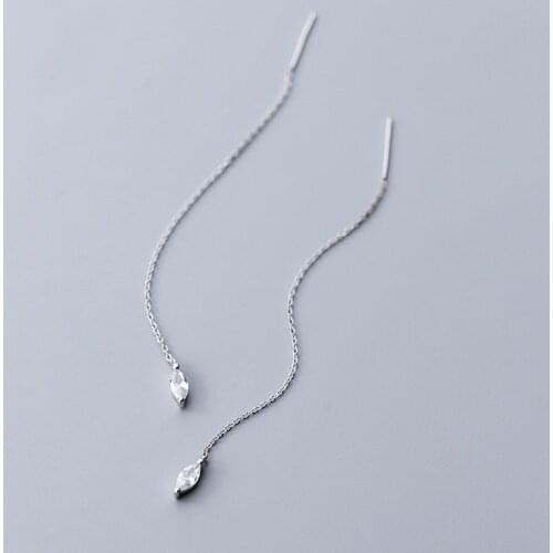 MloveAcc Real 925 Sterling Silver Chain Tassel Drop Earrings Waterdrop Clear CZ Earrings for Women Jewelry