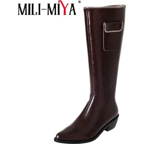 MILI-MIYA Newest Concise Zipper Knee High Boots 2021 Autumn Winter Pointed Toe Thick Heels Woman Fashion Party Dancing Shoes
