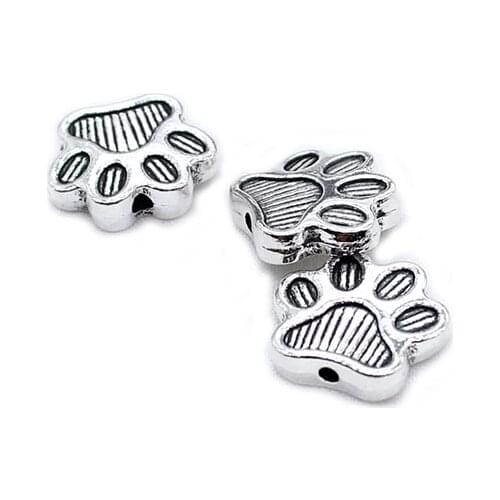 10pcs Dog Paw Footprint Spacer Beads Antique Silver Plated Loose Beads for Jewelry Making Bracelet Accessories DIY