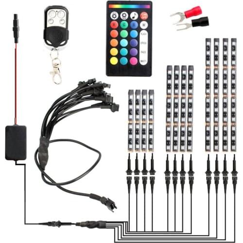 12pcs/set Motorcycle RGB LED Strip Kit Waterproof RF Remote+Voice Control 5050SMD Glow Underglow Ground Effect Atmosphere Light