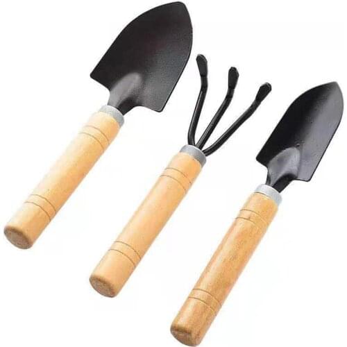 3Pcs/set Mini Garden Shovel Rake Spade Bonsai Tools Set home Planting Set Wooden Handle Spade For Potted Gardening Tools