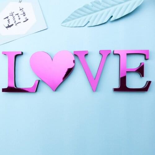 3D Purple English Letters Mirror Acrylic And EVA Foam Combination Wall Sticker LOVE Alphabet Poster Peel & Stick DIY Art Mural