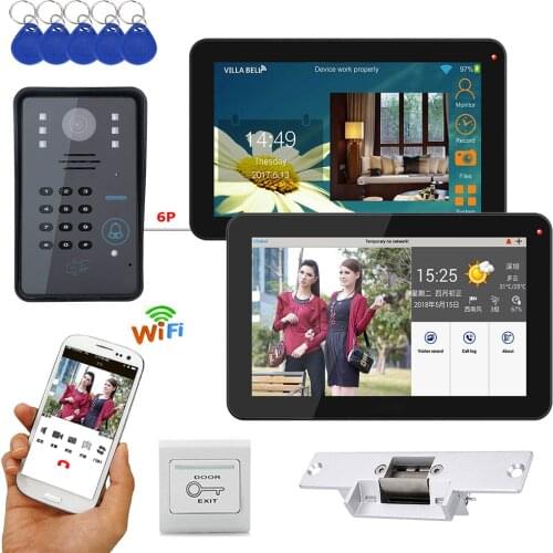 9 inch 2 Monitors Wired / Wireless Wifi RFID Password Video Door Phone Doorbell Intercom System with Electric Strike Lock+ IR-CU
