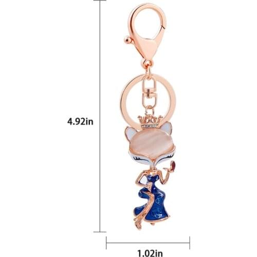 667E Cute Foxes Keychain Crown Queen Animal Shape Key Rings Chain Bag Jewelry Charm Pendant Purse Bag Key Chains