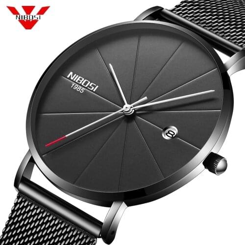 NIBOSI Fashion Mens Watch Quartz Watch Men Casual Slim Mesh Steel Date Waterproof Sport Watch Relogio Masculino