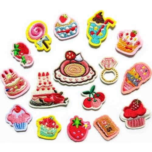 Birthday Cake Dessert Cookies Embroidery Patch Cherry Strawberry Jelly Flower Iron Patches for Clothing 3d DIY Applique Badge