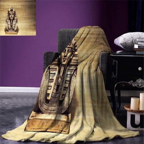 Egyptian Throw Blanket Stone Pharaoh Tutankhamen Mask Sculpture with Papyrus Background Design Warm Microfiber Blanket