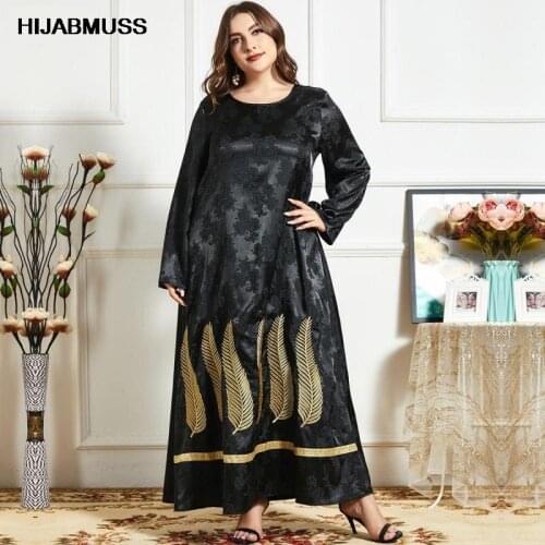 Four Seasons Black Botanical Embroidery Long Sleeve Arabian Casual Jacquard Maxi Dress Moroccan Woman Jalaba Muslim Dress