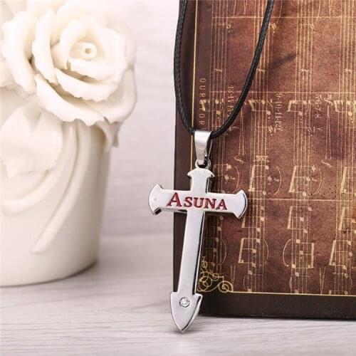 H&F 12pcs/lot Hot Anime Sword Art Online Metal Necklace silver plated crucifix Pendant necklace Cosplay Accessories Jewelry