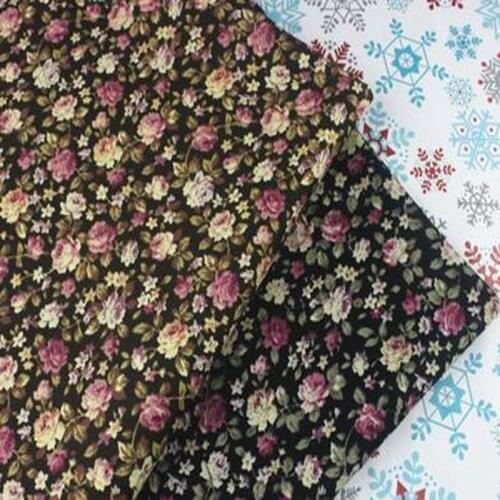 Pretty 50x145cm Black & Coffee Blooming Rose Flowers Printed Cotton Poplin Fabric Floral Fabric