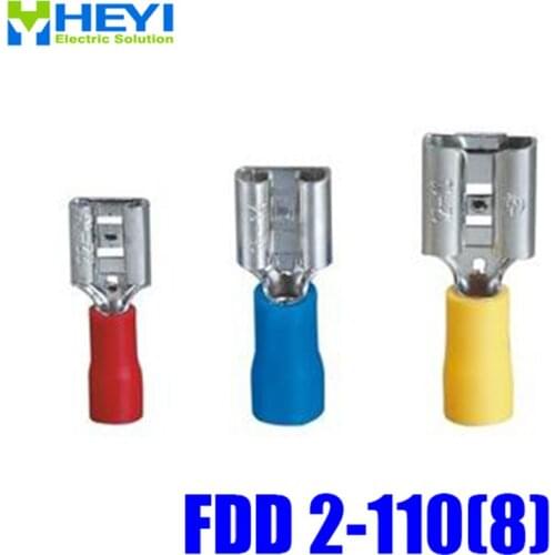 Good Quality 100pcs/lot FDD2-110(8) Blue AWG16-14 Brass Insulating Crimp Terminals Connectors Female Terminal