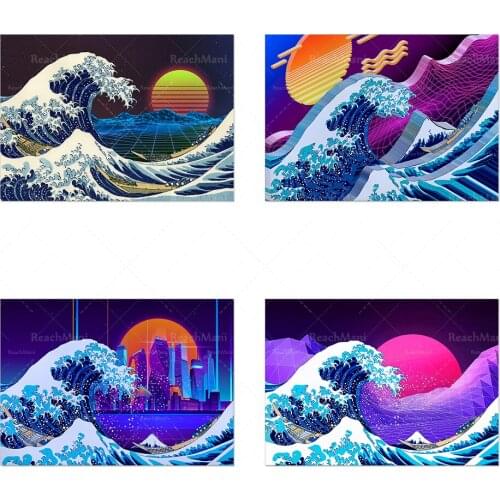 Kanagawa Ukiyo-e Giant Wave Japanese Art Poster Retro Wall Canvas Printmaking Famous Painting Living Room Decorative Painting