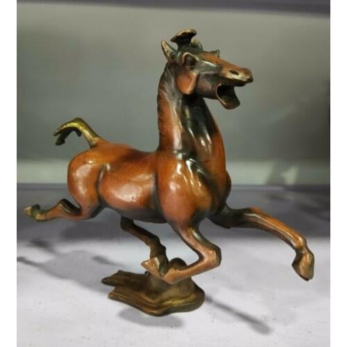 Collectible Decorated Old Copper Bronze Vivid Horse Stepped Swallow Statue