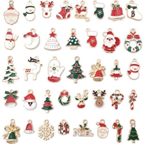 38Pcs Christmas Multiple Mix Alloy Enamel Charm Pendants Set DIY Handmade Earring Bracelet Jewelry Making Wholesale Accessories