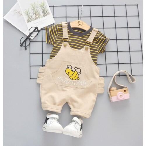 Infant Suits Baby Clothing Set for Boys Fashion Summer Casual Clothes Set Cotton Top+ Strap Shorts 2pcs Outfit Kids Clothes