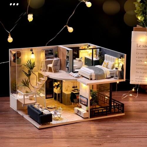 Handmade Model Dollhouse 3D Wooden Double-decker Loft DIY Girl Princess House Handmade Miniature Dollhouse Model Toys