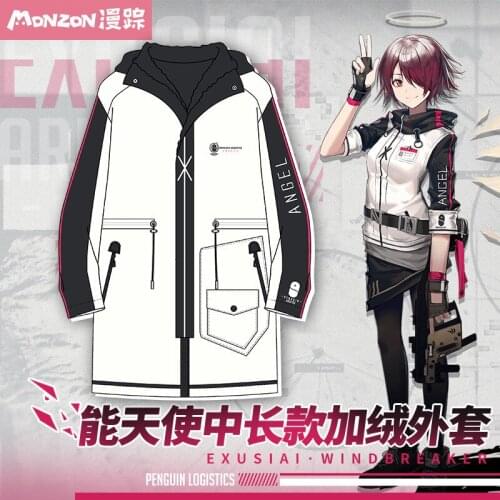 Fashion Anime Arknights Exusiai Cosplay Autumn Winter Plus velvet Warm Men Women Coat Mid-length Hooded overcoat Tops Costume