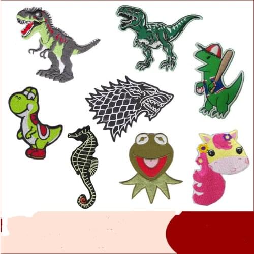 Seahorse Embroidered Dinosaur Patches Iron on Cartoon Animal Appliqued Boys Kids Jeans Coats Stickers DIY Sewing Accessories