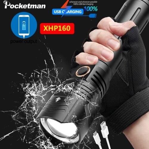 90000Lumens Powerful XHP160 LED Flashlight USB Rechargeable Zoomable Torch Lanterna use 18650 26650 for Camping Fishing Light