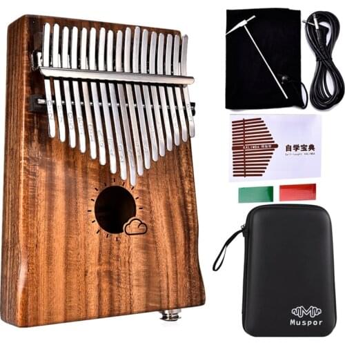 Muspor 17-Key EQ Kalimba, Electric Finger Thumb Piano Built-in Pickup with 6.35mm Audio Interface and Professional Kalimba Case