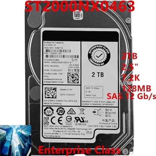 New HDD For Dell Brand 2TB 2.5" 7.2K SAS 12 Gb/s 128MB For Internal HDD For Enterprise Class HDD For ST2000NX0463
