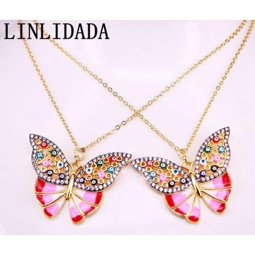 5Pcs Cz Micro Pave Charm Enamel Butterfly Pendant Necklace for Women Party Jewelry