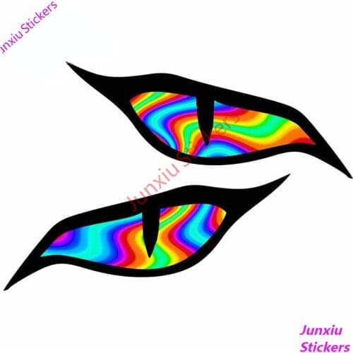 Pair of Evil Eye Eyes Design Psychedelic Rainbow Car Sticker for Camper Laptop Phone Guitar Scratch Exterior Decal PVC13x8cm