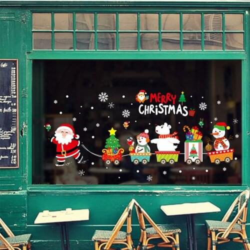 Christmas Decoration Stickers Santa Claus Train Window Decor Shop Glass Door Decals Window Wallpaper Xmas Decor Sticker