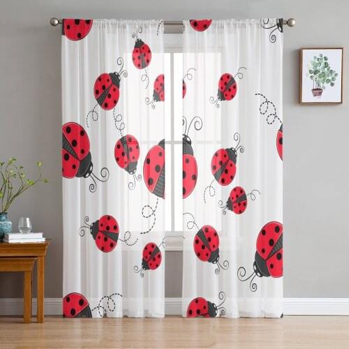 Red Ladybug Curtain Window Tulle For Living Room Bedroom The Kitchen Window Treatment Decorations Curtains