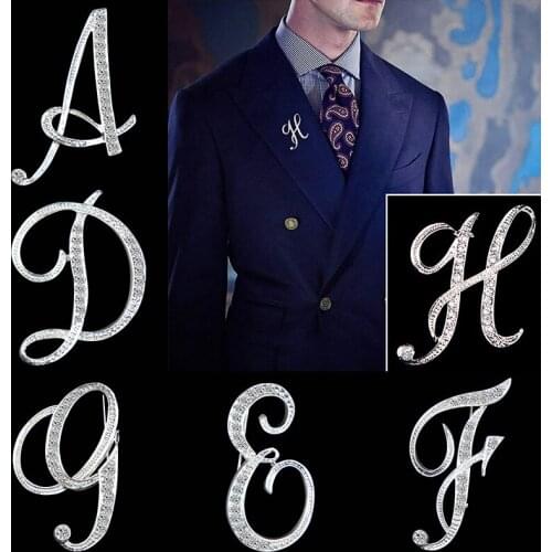 Crystal 26 English Letters Brooch Pin Couple Memorial Jewelry Gifts Unisex Crystal Brooches Male Badge Collar Pin Buckle Pins