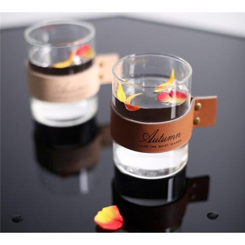 Glass Storage Nordic Chic Jar Bottle with Leather Decor Elegant Minimalist Desk Storage Bottle Organizer Flower Vase Container