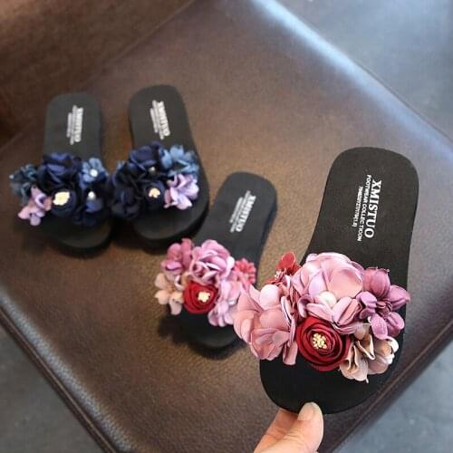 Girls Slippers Summer Shoes Handmade Flowers Outdoor Shoes Parent Child Shoes Girl Slippers Mommy Shoes Chinela Non-slip 25-42