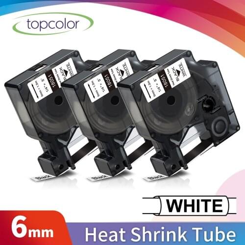 Topcolor 3PK 18051 Heat Shrink Tube Fit Dymo Industrial Label Tapes 6mm Black on White for Dymo Rhino 4200 5200 5000 Label Maker