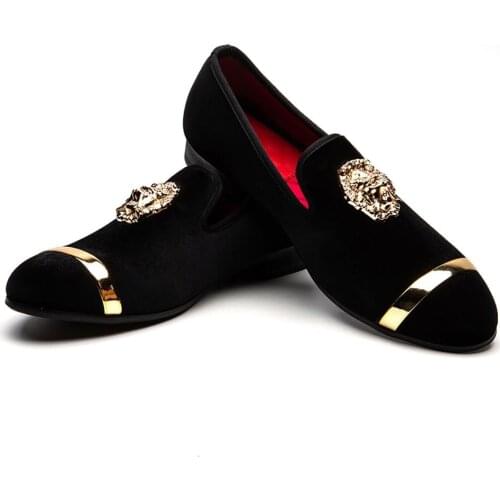MEIJIANA Mens Velvet Smoker Pump Slip-On Loafer Shoes Wedding Dress Men Loafers Metal Buckle Lion Type Velvet Loafers Men Shoes