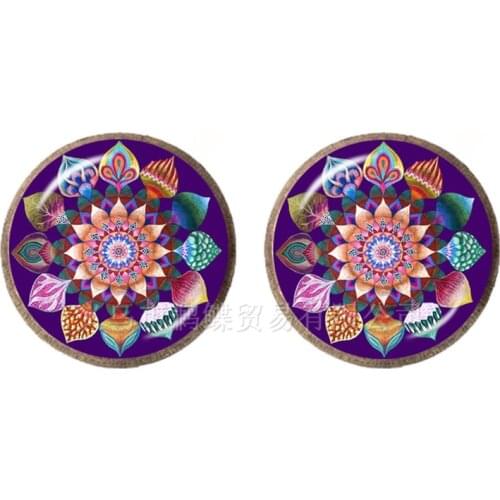 Vintage Jewelry Mandala Earrings Henna OM Symbol Buddhism Zen Online Shopping India Fashion Stud Earrings For Women Girls Gift