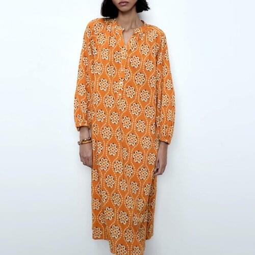 ZA Summer Women Dress 2021 Oversized Shirt Style Dress Midi Floral Printed Lady Long Party Vestido Elegant Causal Outfit
