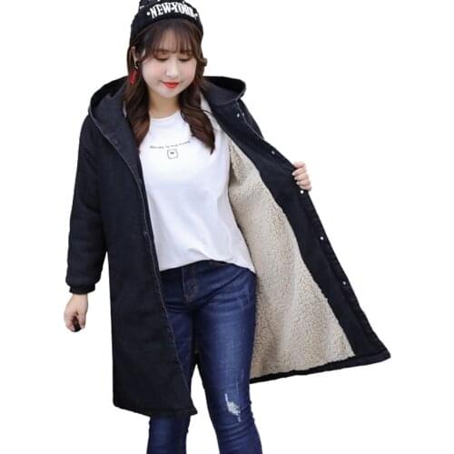 2019 Plus size 4XL-8XL winter parka women denim jacket flocking thicken hooded jeans outerwear female oversize long coats G682