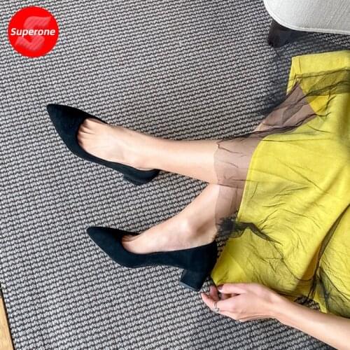 Superone Women Pointed Toe Shoes Fashion Square Heel Candy Color Women Pumps Sweet Party Office Lady Travel Footwear Size 33-43