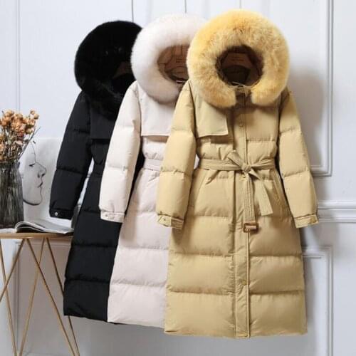 SEDUTMO Winter Long Duck Down Jackets Women Oversize Tunic Coat With Belt Autumn Thick Warm Casual Fur Hooded Jacket ED1132