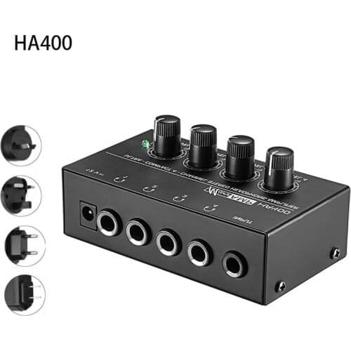 Onsale 1pc HA400 Ultra-Compact 4 Output Channel Headphone Audio Stereo Amp Microamp Amplifier Adapter Black US/UK/EU/AU Plug