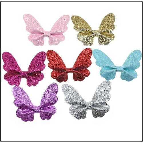 10pcs/lot kawaii blingbling Glitter Powder butterfly shaped Glett cloth bow for kids accessories new arrival
