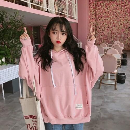 2019 Chic Solid Oversized Hoodie Women O-neck Female Spring Autumn Casual Long Sleeve Pullovers Hooded Sweatshirts kawaii