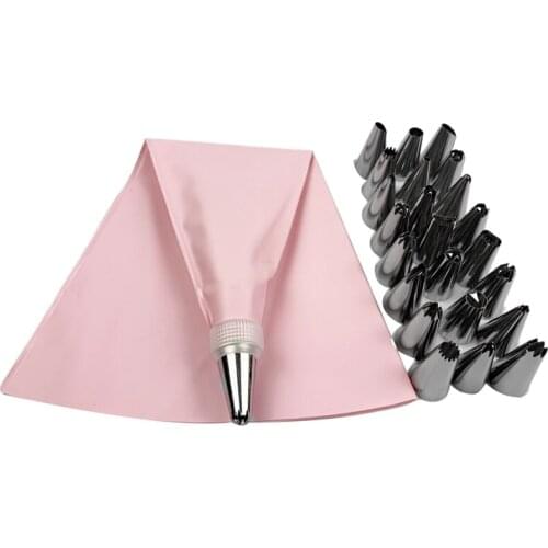 26 PCS/Set Silicone Pastry Bag Tips Kitchen DIY Icing Piping Cream Reusable Pastry Bags +24 Nozzle Set Cake Decorating Tools(Pin