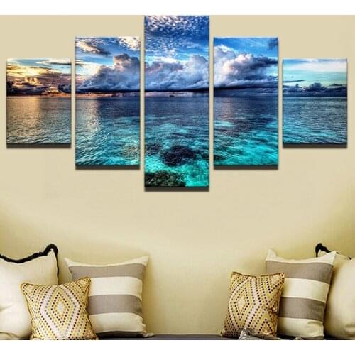 5Pieces Wallpaper Canvas Painting Sky Sea Seascape Poster Modular Picture HD Print Living Room Bedroom Decor Home Decor Wall Art
