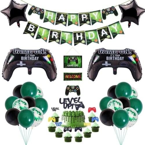 51pcs Game Controller Set Foil Balloon Game on Joystick Black Balloon Happy Birthday Party Decoration Kids Toys Black Match Prop